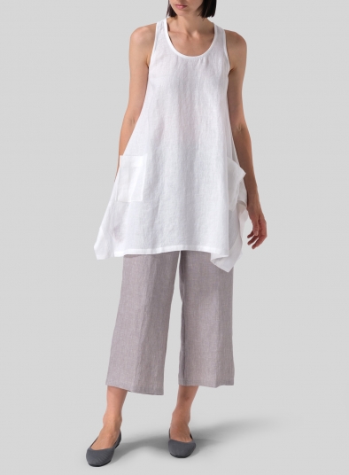 Linen Scoop Neck Halter Backs Tunic