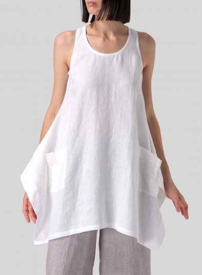 Linen Scoop Neck Halter Backs Tunic