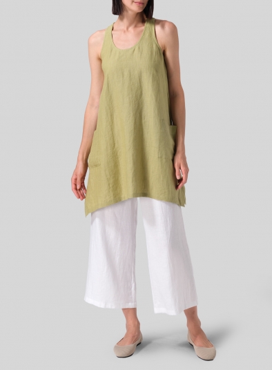 Linen Scoop Neck Halter Backs Tunic