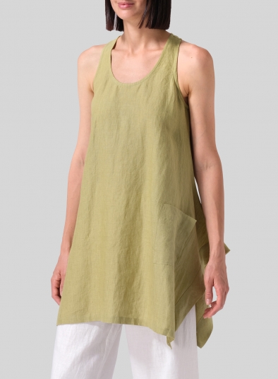 Linen Scoop Neck Halter Backs Tunic