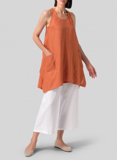 Linen Scoop Neck Halter Backs Tunic