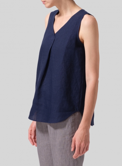 Linen Pleated Cross Front Top