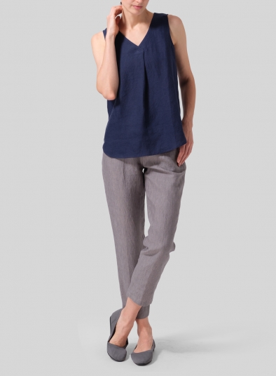 Linen Pleated Cross Front Top