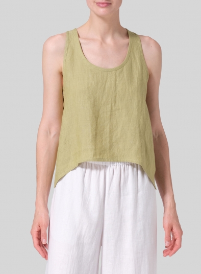 Linen Scoop Neck Halter Backs Vest