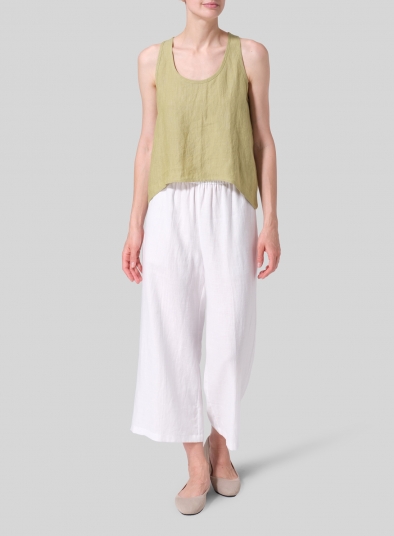 Linen Scoop Neck Halter Backs Vest