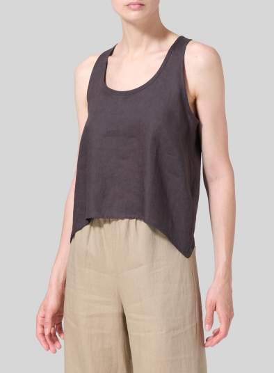 Linen Scoop Neck Halter Backs Vest