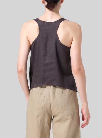 Linen Scoop Neck Halter Backs Vest