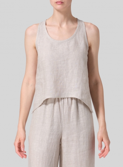 Linen Scoop Neck Halter Backs Vest