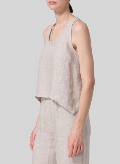 Linen Scoop Neck Halter Backs Vest