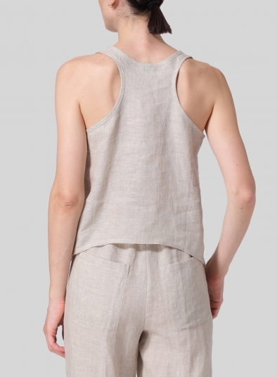 Linen Scoop Neck Halter Backs Vest