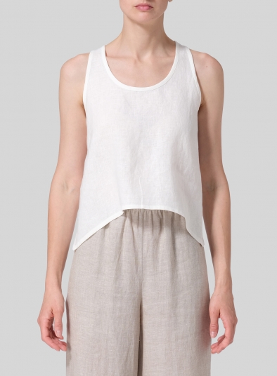 Linen Scoop Neck Halter Backs Vest