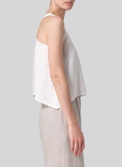 Linen Scoop Neck Halter Backs Vest