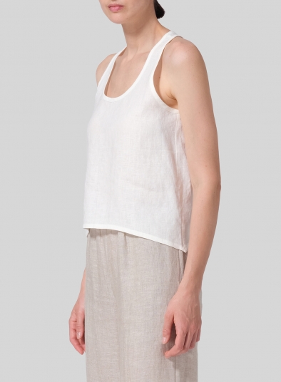 Linen Scoop Neck Halter Backs Vest