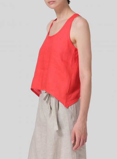 Linen Scoop Neck Halter Backs Vest