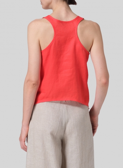 Linen Scoop Neck Halter Backs Vest