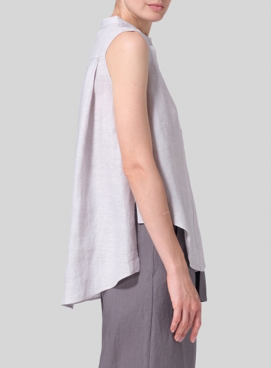 Linen A-line Sleeveless Top with Mandarin Collar