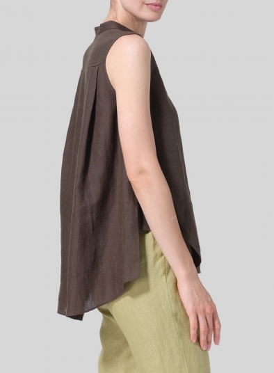 Linen A-line Sleeveless Top with Mandarin Collar