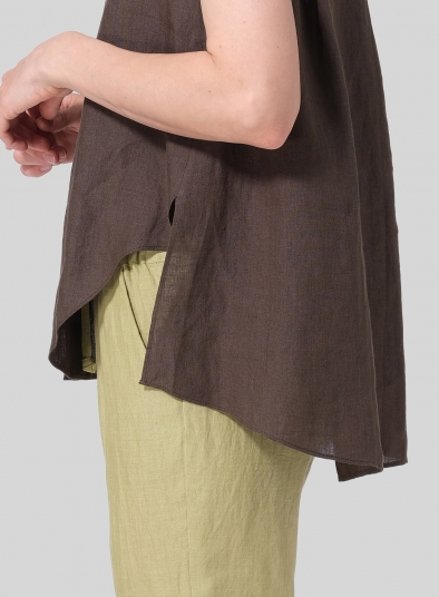 Linen A-line Sleeveless Top with Mandarin Collar