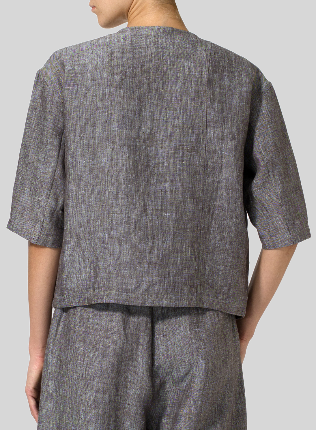 Two Tone Brown Linen Open Front Jacket