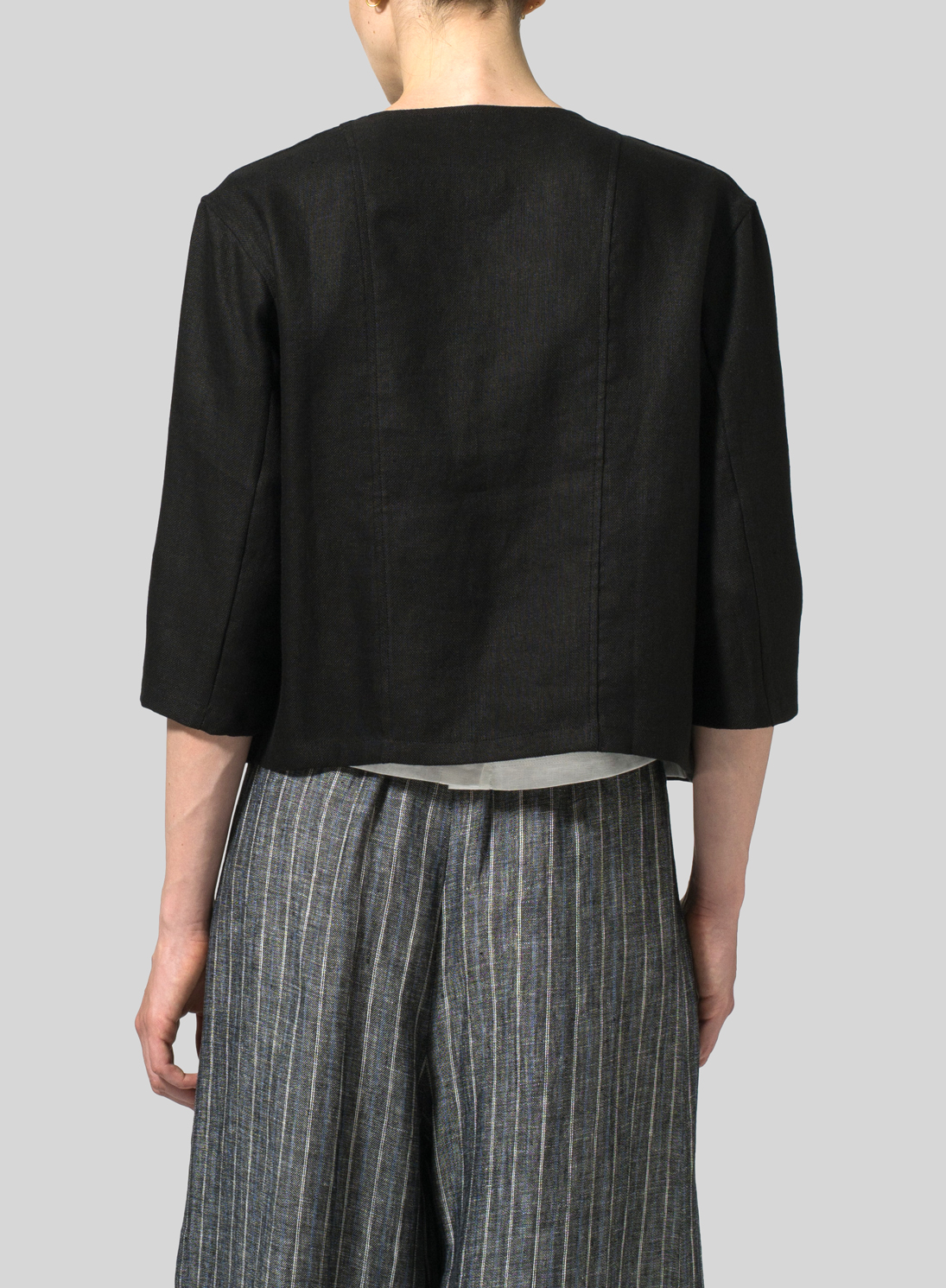 Black Linen Open Front Jacket