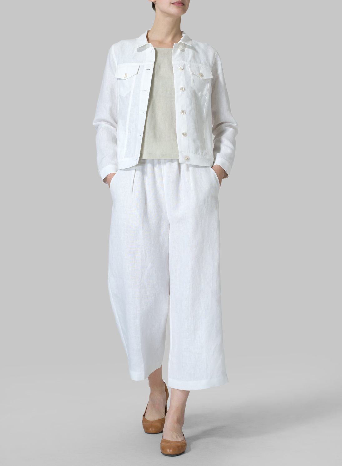 White linen cropped clearance jacket