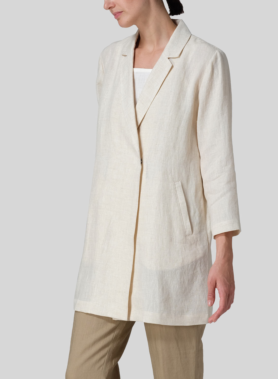 Linen Notch Lapel Hidden-Button Blazer