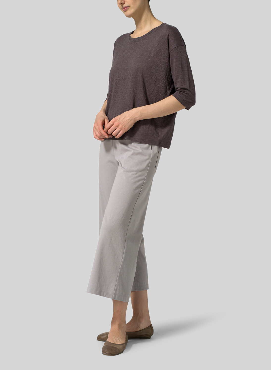 Linen ThreeQuarters Sleeve Knit Top