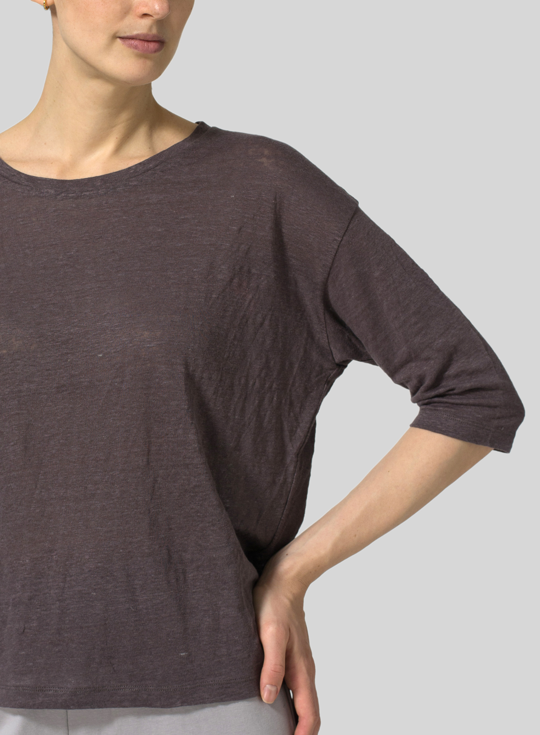 Linen ThreeQuarters Sleeve Knit Top