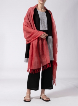Linen Hand-crafted Red Long Scarf