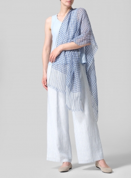 Yarn-Dyed Blue Checked Scarf