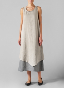 Linen Sleeveless Tea Length Dress