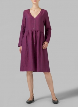 Linen Button Front L/S Dress 
