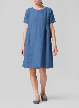 Linen Boat Neck Short Sleeve Dress
