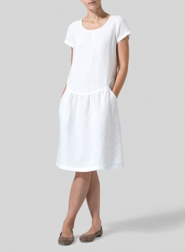 Linen Short Sleeves Knee-Length Dress