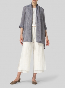 Linen Shawl Collar Open Front Jacket