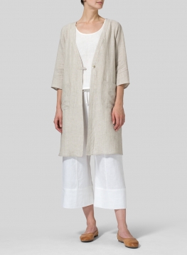 Linen Single-Button Oversized Jacket
