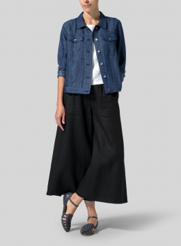 Linen Button Front Cropped Jacket