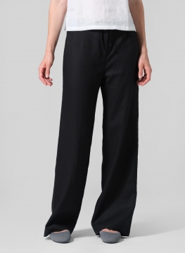 Linen Drawstring Straight Leg Extra-Long Pants