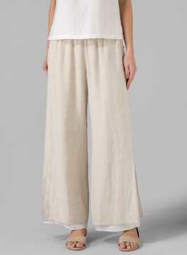 Linen Double Layer Pants With Sea Shell Button