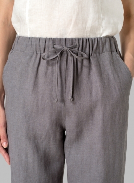 Gray Loose Cotton Linen Casual Ankle Length Pants Women Clothes P1203