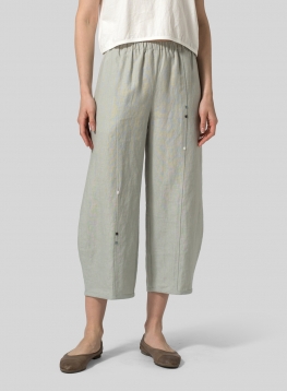 Linen Embroidered Crop Pants