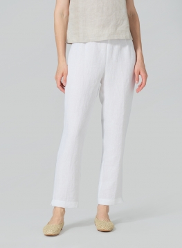 Linen Narrow Ankle Length Cropped Pants