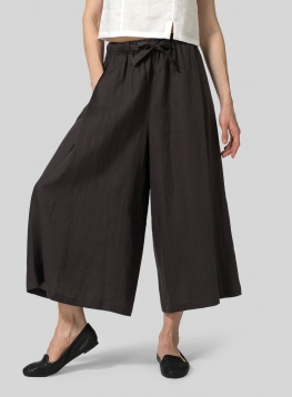 Linen Cropped Wide Leg Lounge Pants