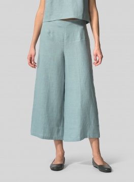 Linen Mid-Waisted Wide Leg Ankle Twill Pants