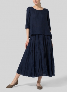 Linen Long Flared Skirt