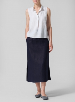 Linen Straight-Leg Long Skirt