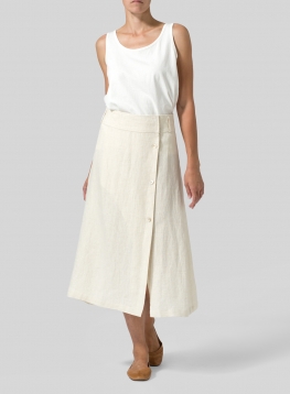 Linen Side-Button A-Line Skirt