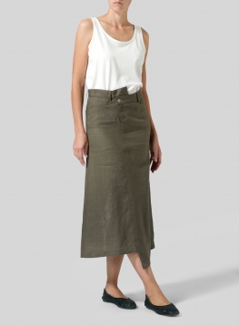 Linen High Waist Irregular Long Split Skirt