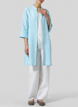 Linen Mandarin Collar Simple Long Blouse