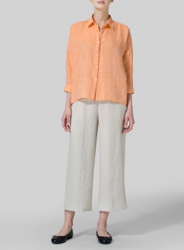 Linen Crop Sleeve Boxy Shirt